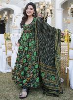 Pure Muslin Green Festival Wear Printed Readymade Anarkali Suit